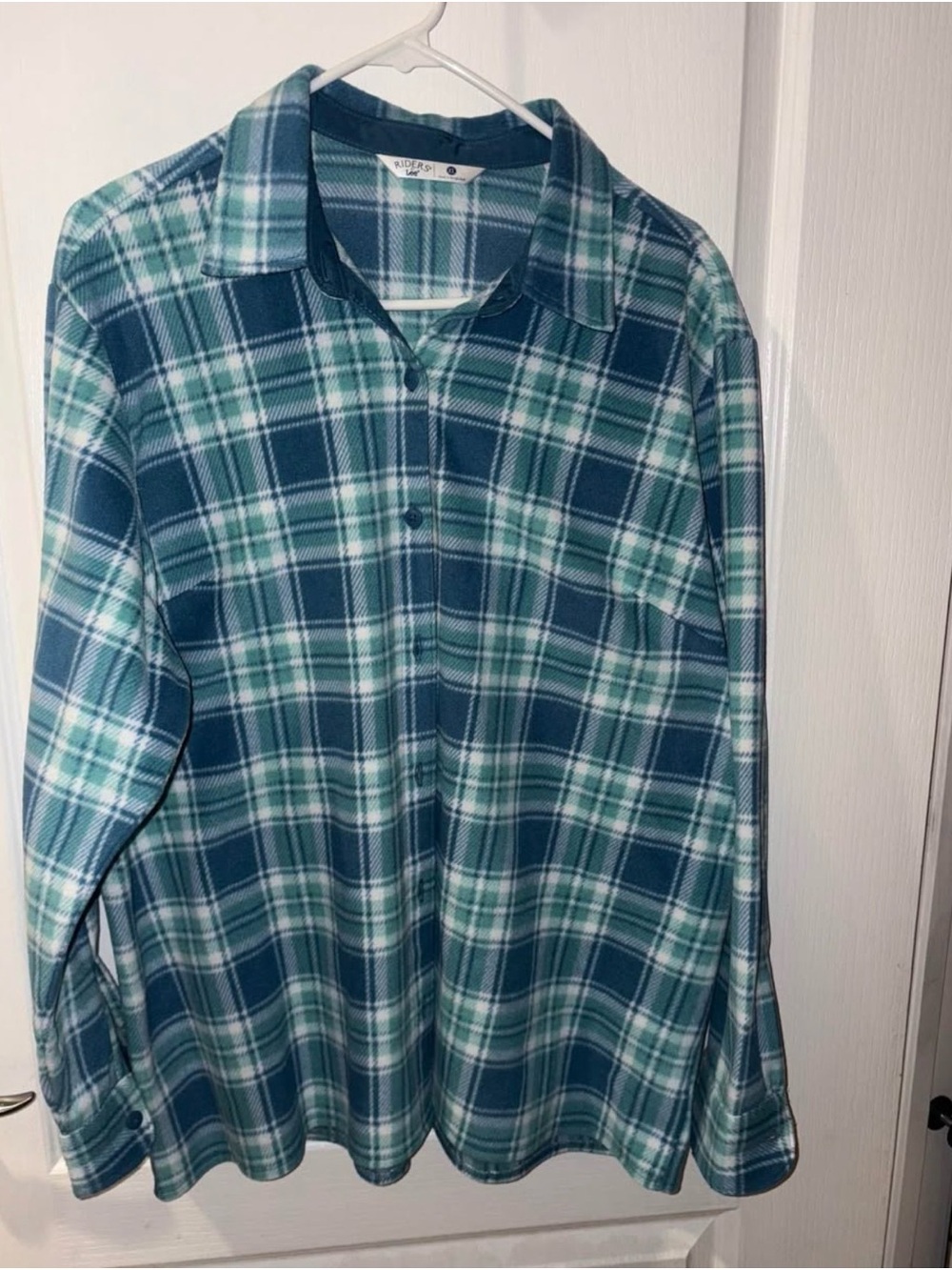 Lee Women’s Plaid Button-Down Shirt in Teal, Navy, and White